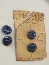 4 Vintage Le chic (2 on card) Med. Blue and Gold 3/4" Round Shank button Marked
