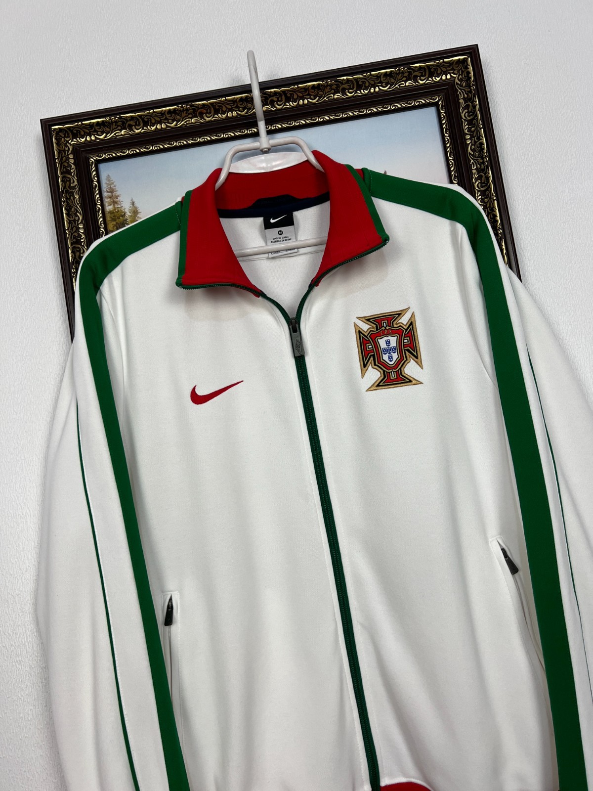 SACAI X NIKE Giacca bianca calcio Nike Portugal vintage calcio uomo pista zip taglia M