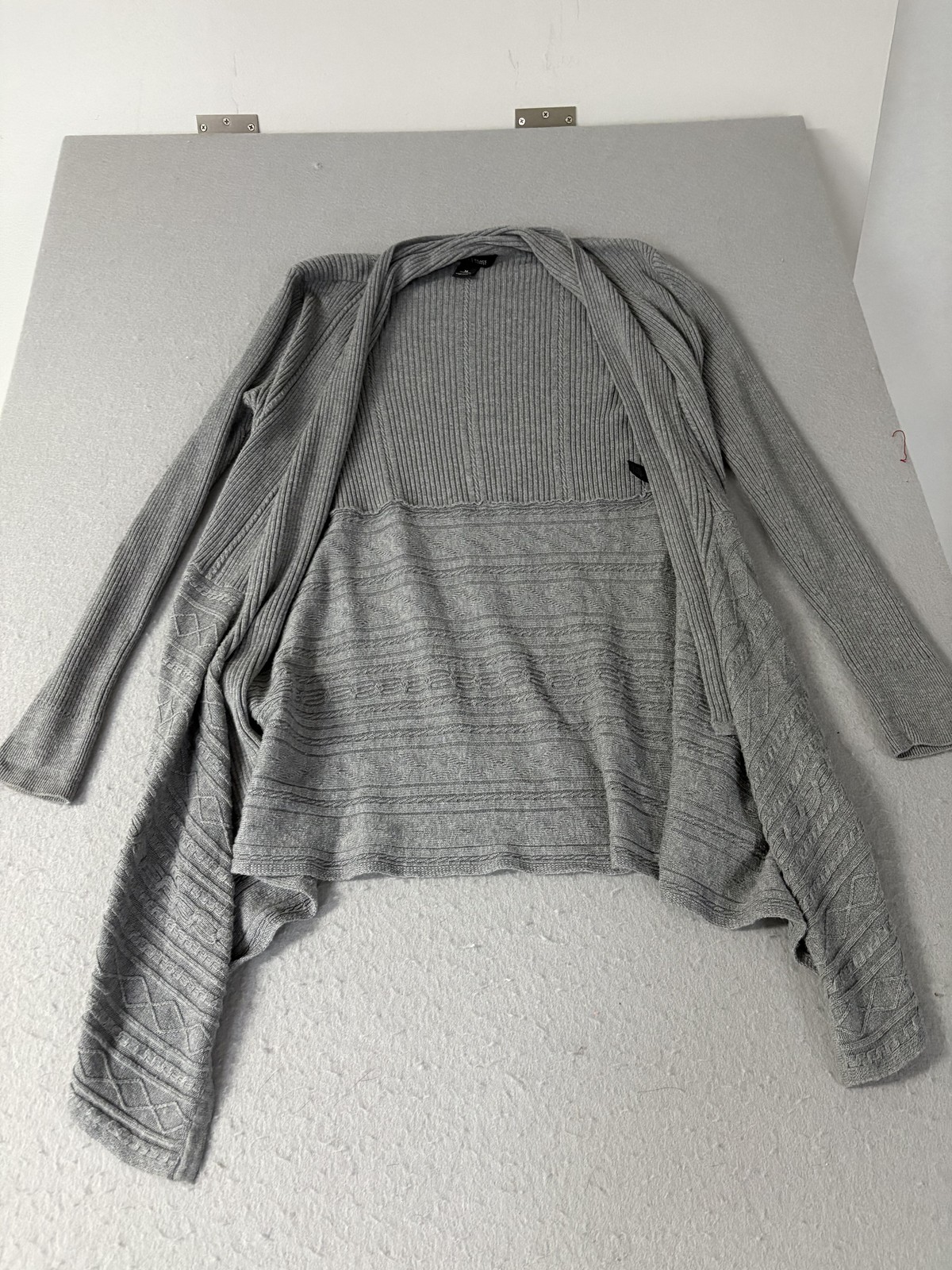 White House Black Market Cardigan Womens Medium Gray Open Front Drape Hem