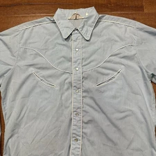 Vintage Watchman Western Wear Pearl Snap Shirt Mens L Blue Slash Pocket Cowboy