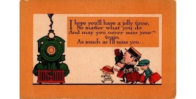 ~1910 Train Station Locomotive Passengers A.M. Davis Co. Boston Postcard