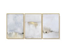 NEW Art & Canvas Abstract Gld Wht Wall Art Gld Frame 3pc 60x90cm