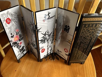 Chinese Six Panel Small Desk Screen: Four Gentlemen Theme Beautiful Decorative 