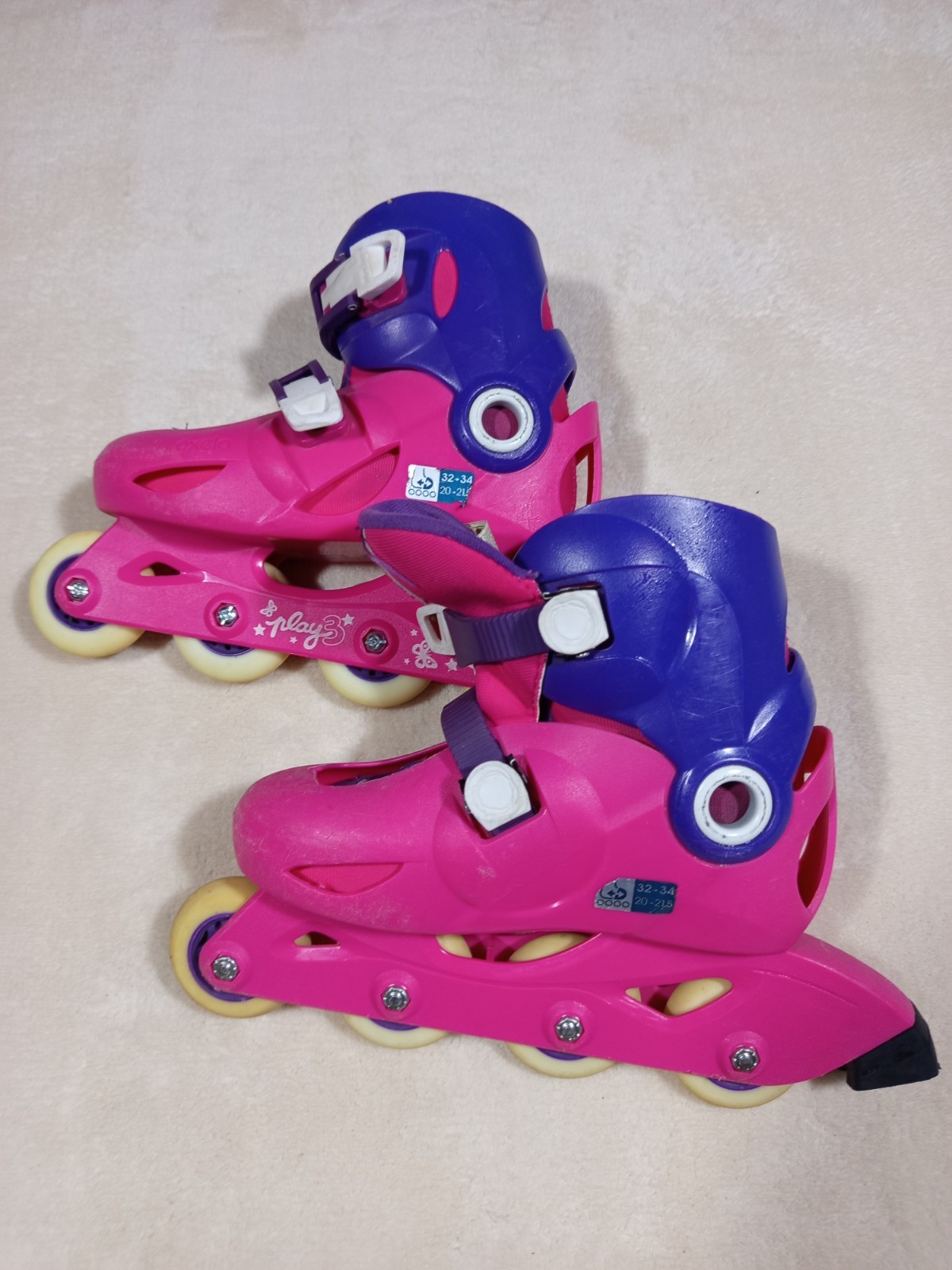 Patines Linea Niña Decathlon Play 3 Ajustables Talla 32-34 + Casco + Bolsa Luna