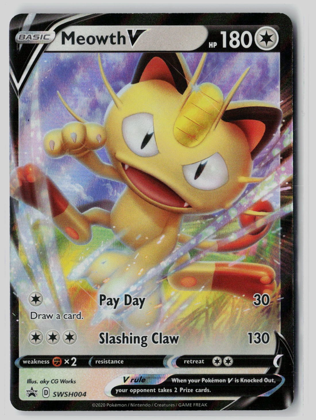 Meowth V SWSH004 Holo Promo Sword & Shield Promo Pokemon Near Mint