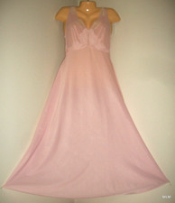 Vintage Pretty Pink Long Nylon  Lace Trim Nightgown Medium with Wide Sweep