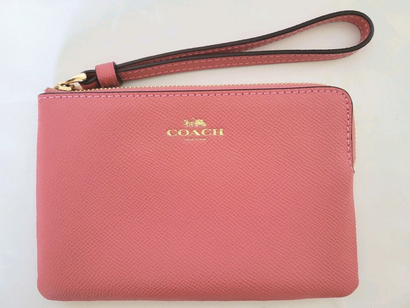 Coach Wristlet Crossgrain Pelle Cerniera Angolare F58032 Taffy Rosa Portafoglio Carte