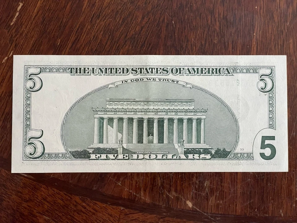 2001 - $5 Dollar Bill Note Clean Crisp - Image 2 of 4