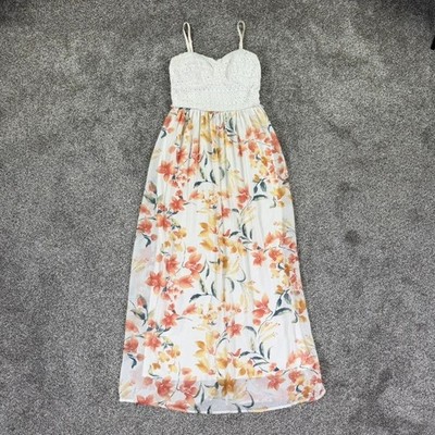Lily Rose Floral Crochet Lace Bodice Maxi Dress White Orange Yellow Womens Large