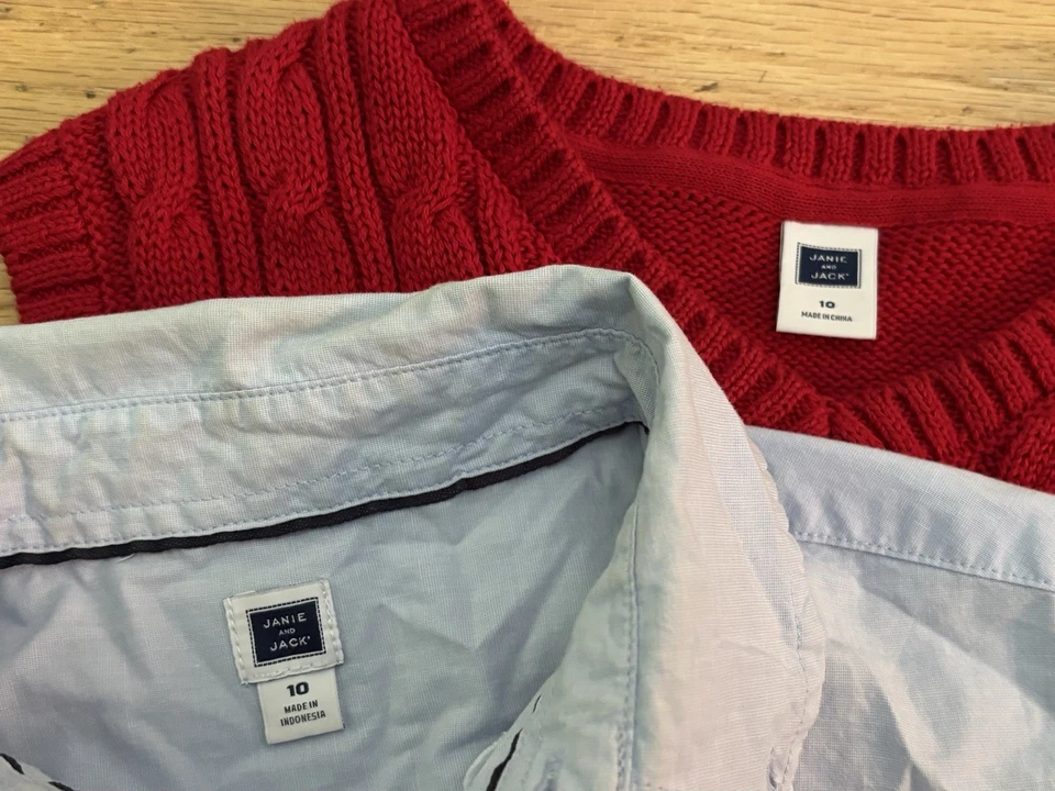 Janie and Jack Boys Cable Knit Red Holiday Sweater Vest & Dress Shirt Size 10 - Image 4 of 4