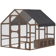 PawHut Large Wooden Chicken Coop Walk-in Poultry Run 83"x73"x73", Dark Brown