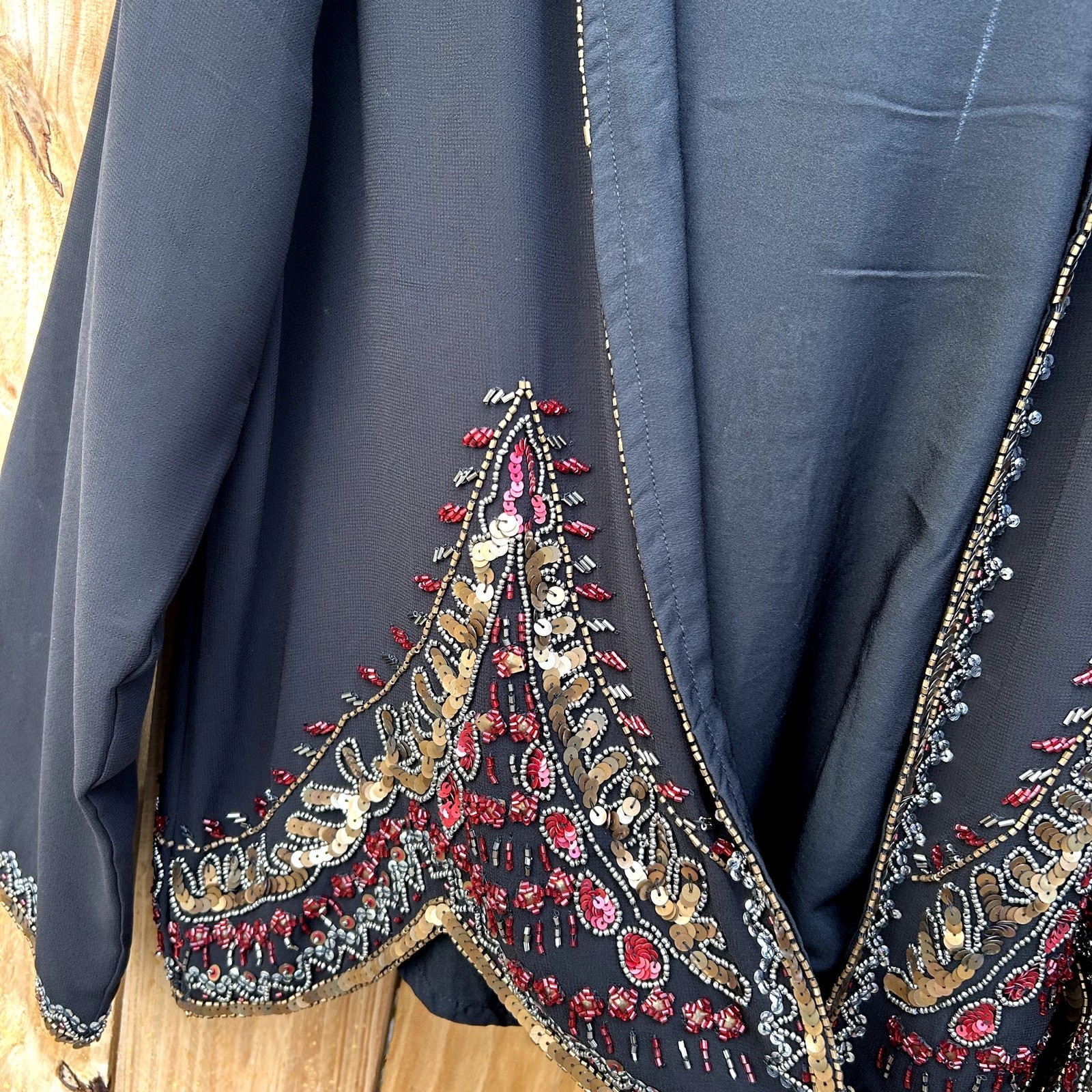 Beaded Evening Jacket Black Sequined Pattern Open… - image 3