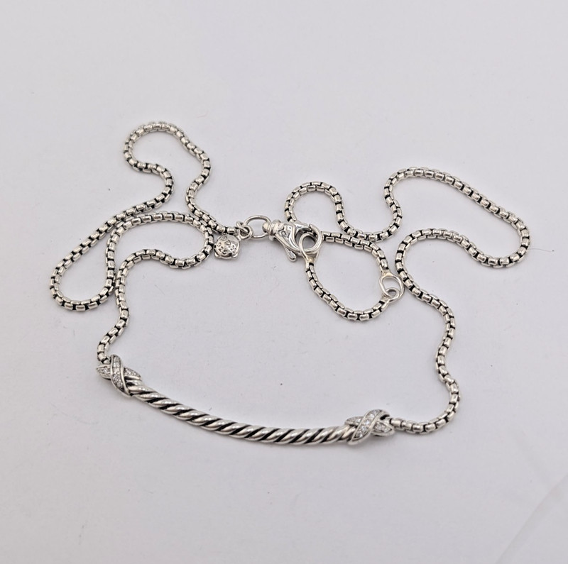 David Yurman X Bar Necklace in Sterling Silver with Diamonds  16-17 chain