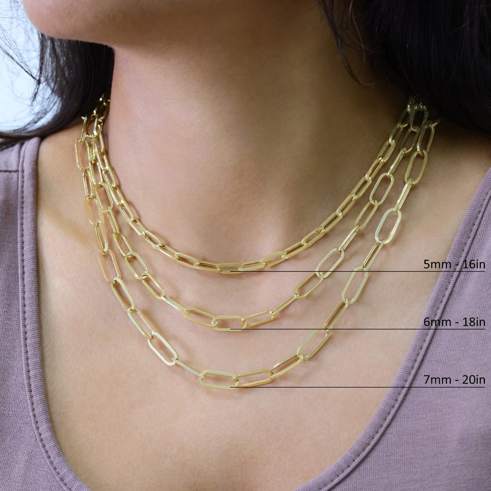 14k Yellow Gold Paperclip 2mm-7mm Chain Cable Rolo Necklace Mens Womens ...