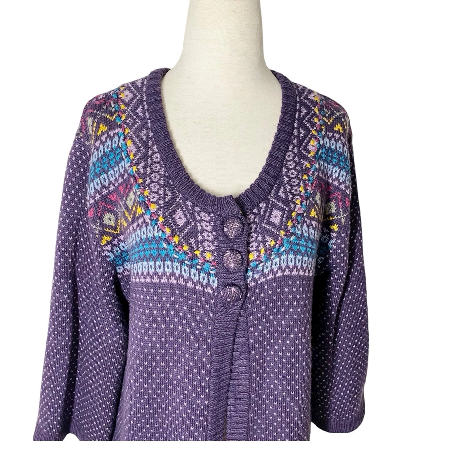 Cárdigan DE COLECCIÓN DRESSBARN XL Fair Isle Manga 3/4 Granny Cabin Cottage Nórdico Foto 2 de 4
