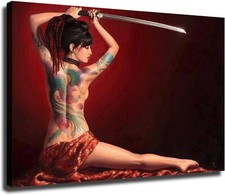 Japanese Geisha Woman Samurai Tattoo Sexy Poster Canvas Printing Modern Home