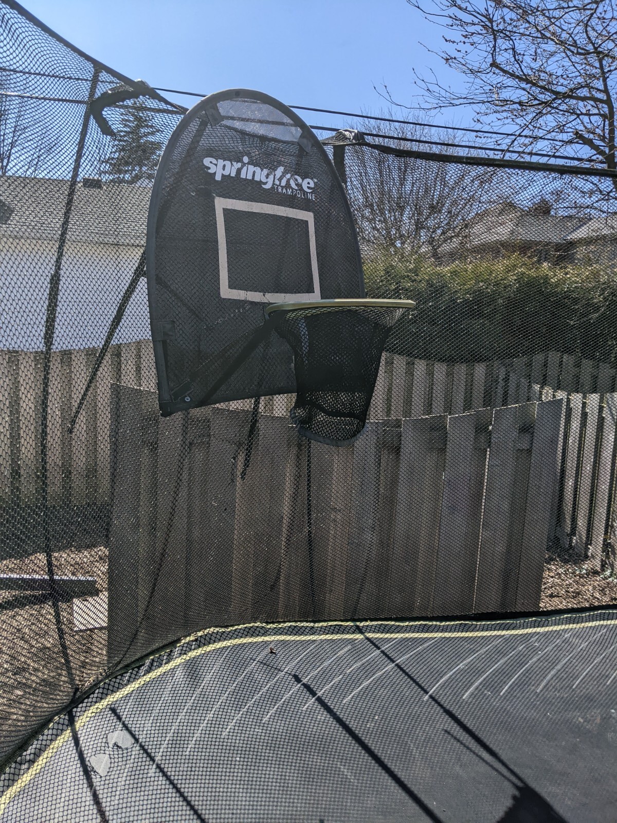 SpringFree Trampoline 13ft by 13ft Square with basketball hoop and