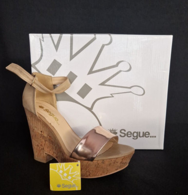 Segue Keil Damen Sandalen Keilabsatz Sommersandalen Rosegold Beige Gr. 38
