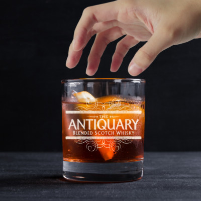 Custom Engraved Antiquary Blended Scotch Whiskey Glass   11 oz Standard Rocks Gl