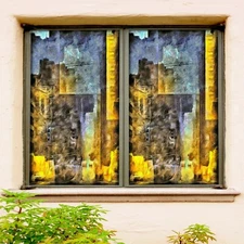 3D Retro Yellow 196NAO Window Film Print Sticker Cling Stained Glass UV Block Fa