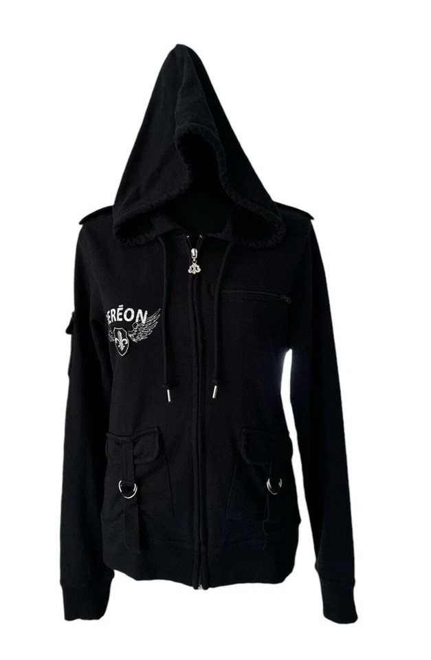 Sudadera con capucha para mujer Dereon bordada flor de lis con pedrería talla L Foto 4 de 4