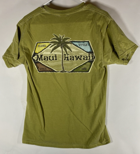 Strand T-Shirt M Gildan Maui Aloha Hawaii Palme Ozean Style AOP Grün - Bild 2 von 3