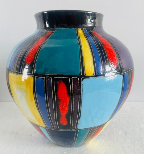 Lu Klopfer Lipp Mering 50er Jahre West German Pottery Mondrian Design Vase 989 / 21 L - Bild 2 von 9