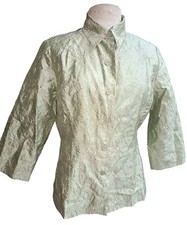 Silkland Shirt Blazer Women's Sz 8 100 Silk Green Floral Embroidered Top Jacket
