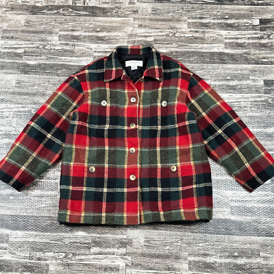 ジャケット・アウター wool jacket vintage 90s Vintage 90s L XL 16 Lime Green Plaid Print Zip Front Jacket Coat