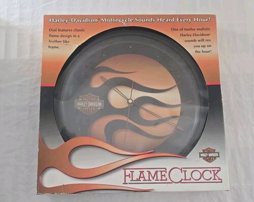 Harley Davidson 13" Round Flame Wanduhr Motorrad Sounds Hourly Neu in Box