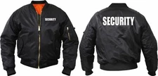 SECURITY Uniform Black Bomber Jacket MA-1 Flight Coat with Double Sided Print