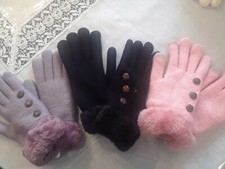 new Warm Ladies fashion Gloves Asst Colors with buttons and fur