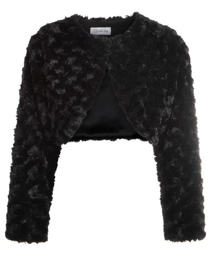 NEW Bonnie Jean Girls Size 4 "BLACK FAUX FUR" Bolero Shrug Sweater Jacket NWT - Picture 1 of 2