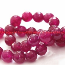 Natural 6/8/10/12mm Faceted Rose Red Jade Gemstone Round Loose Beads 15'' Strand