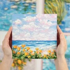 California Poppy Painting Original California Coast Wall Art Impasto Oil 8x8