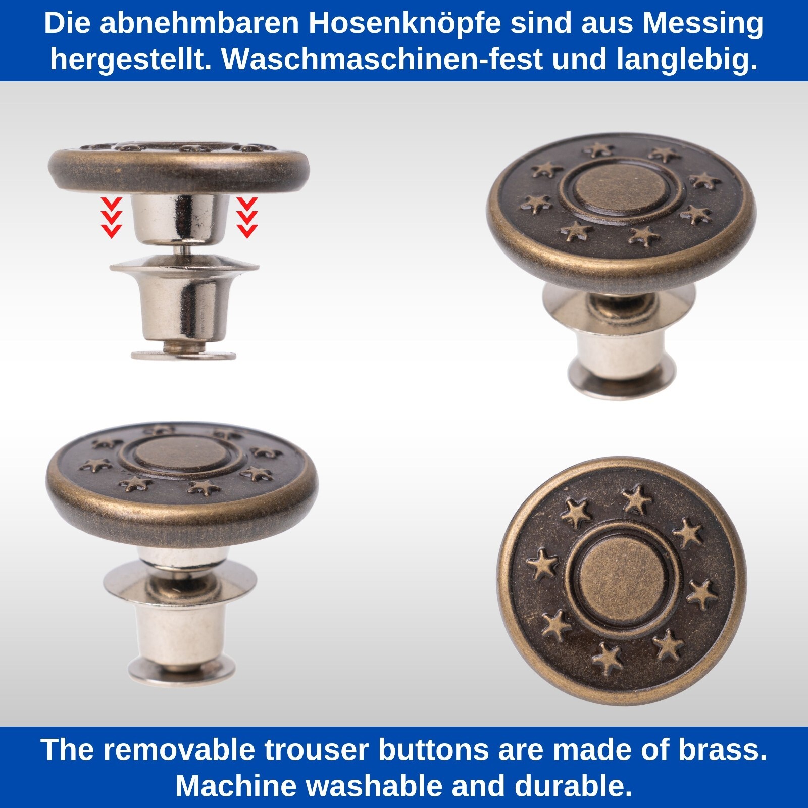 10 Stück Messing Knöpfe – 4-Loch, 18 Mm, Für Jeans, Jacken & Taschen