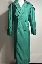 Vintage 1980's Totes Turquoise Taffeta Double Breasted Long Trench Coat Size 12