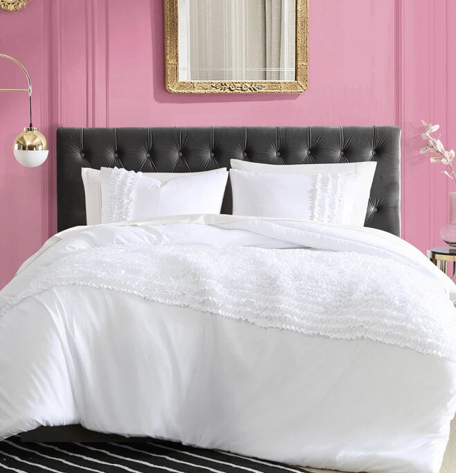 Betsy Johnson Romantic Ruffles 3 Piece White Full Queen Duvet Sham