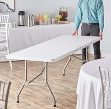 Lancaster Table & Seating 30" x 96" Heavy-Duty Granite White Plastic Folding Tab