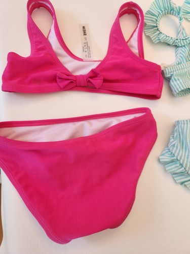 Lot 4 Girls Bikinis Classic Easy Fits Seersucker Turquoise Pink Size 5 - Picture 7 of 24