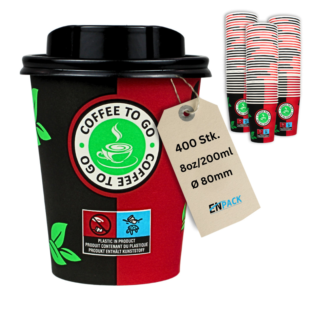 400 Kaffebecher + Deckel To Go 0,2 l/8 oz Pappbecher Coffee to go Becher Einweg