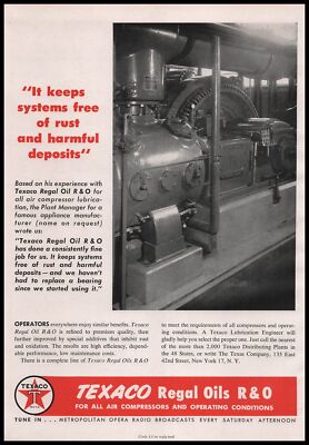 1957 Texaco Regal RO Oil Photo Appliance Plant Air Compressor Lubricant Print Ad