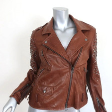 3.1 Phillip Lim Crystal-embellished Leather Motorcycle Jacket Brown Size 6
