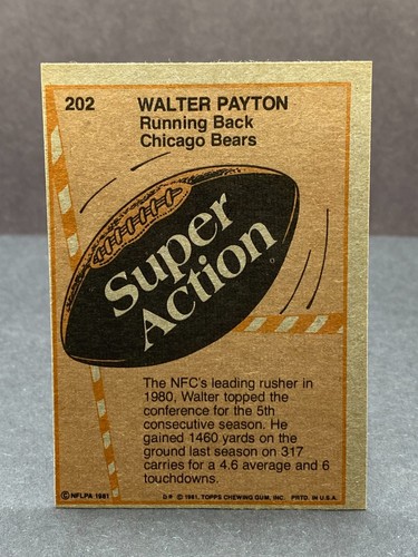 1981 Topps WALTER PAYTON Super Action Card No. 202 NM+ Chicago Bears - Picture 2 of 2