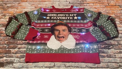 Buddy The Elf Ugly Christmas Sweater Adult L Pullover Lights Party Funny Mens