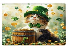Cute Cat Green Clover St. Patrick's Day Bath Mat Kitchen Floor Rugs 24x16 Inch