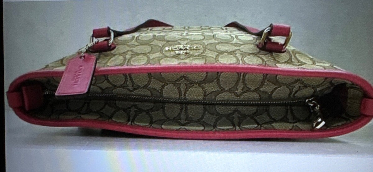 COACH HANDBAG F58282 OUTLINE SIGNATURE ZIP TOP TOTE Khaki Brown