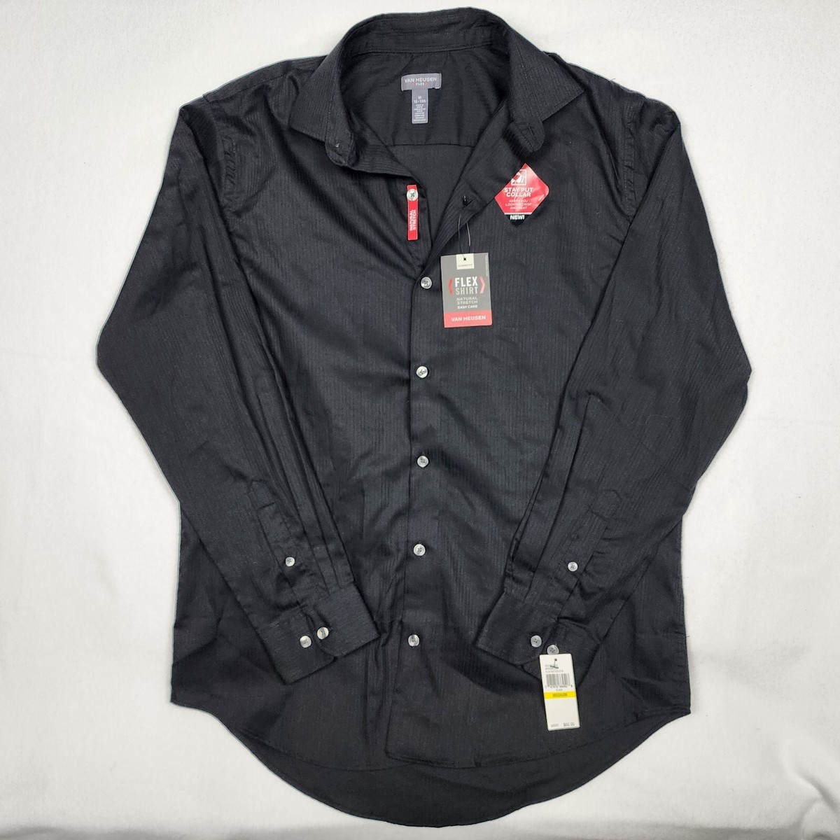 Van Heusen Men's Black Dress Flex Shirt Stay Put Collar Black 15-15.5 NWT  | eBay