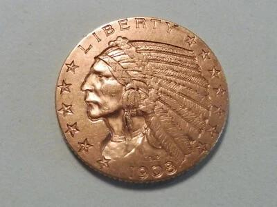 SUPERBE 5 DOLLARS TETE INDIEN 1908 SUP+ / 8.38 GR. A COLLECTIONNER !! - Photo 1/3