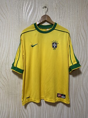 BRAZIL 1998 1999 2000 HOME FOOTBAL SHIRT SOCCER JERSEY NIKE sz L